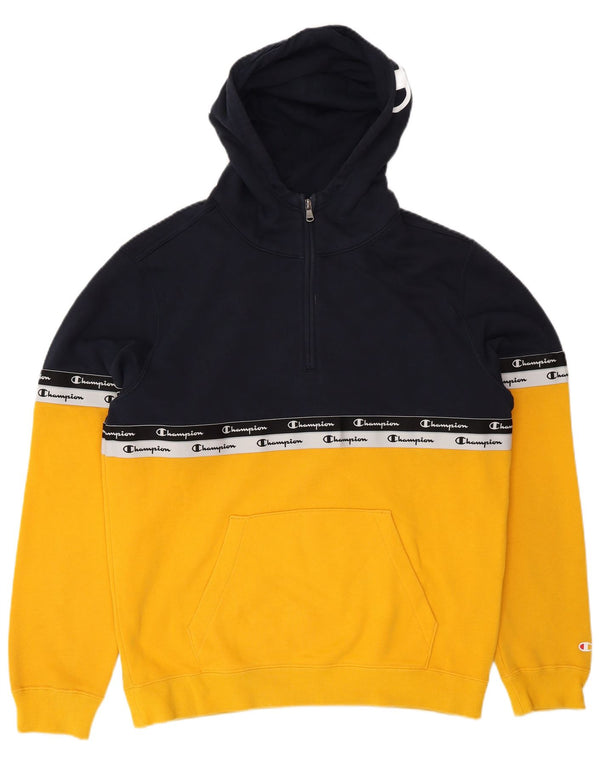 Maglione con cappuccio grafico da uomo con zip e collo Champion, colore giallo medio