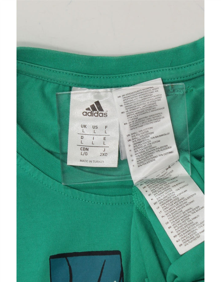 ADIDAS Mens Graphic T-Shirt Top Large Green Cotton Vintage Adidas and Second-Hand Adidas from Messina Hembry 
