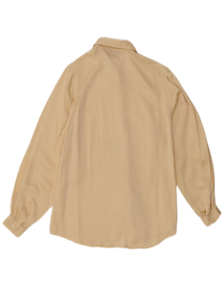 Camicia oversize da donna vintage UK 8 piccola seta beige