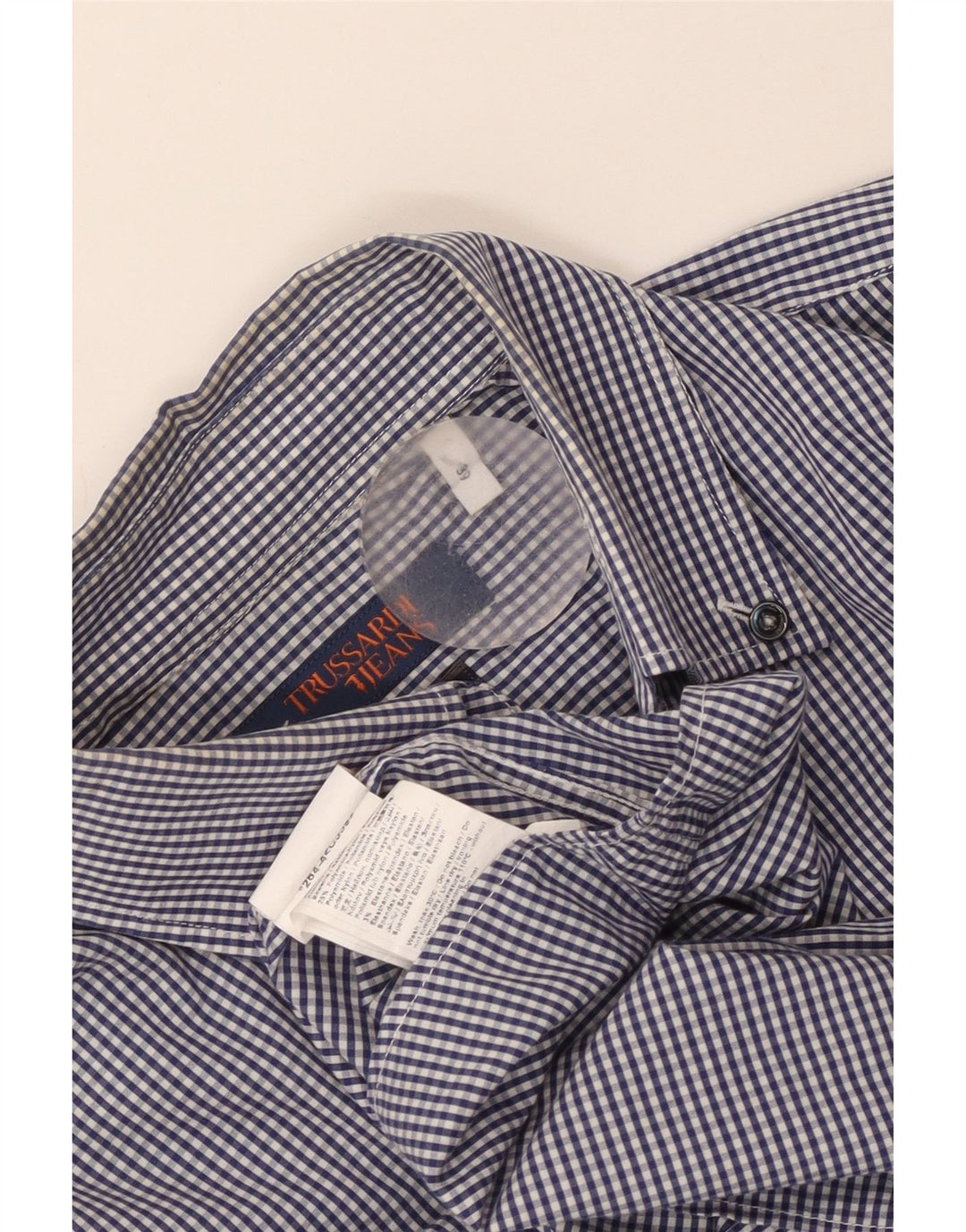 Camicia Trussardi Jeans Uomo Taglia 39 Cotone Vichy Blu Medio