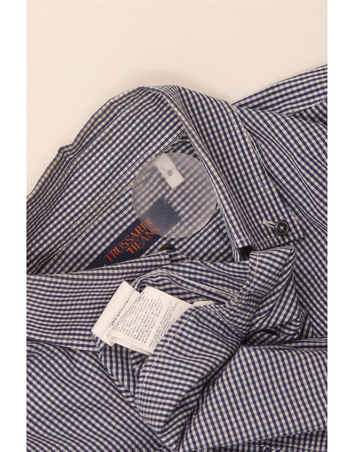 Camicia Trussardi Jeans Uomo Taglia 39 Cotone Vichy Blu Medio