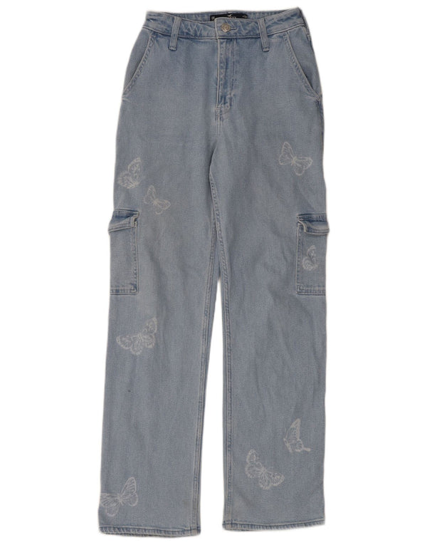 Jeans dritti a vita alta Hollister da donna US 0 XS W25 L32 Farfalla blu