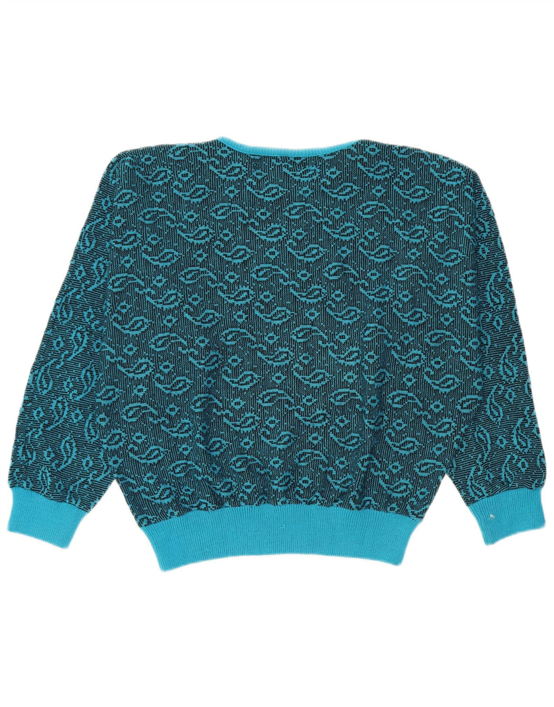 Maglione maglione con scollo a barca da donna VINTAGE UK 16 grande blu Paisley