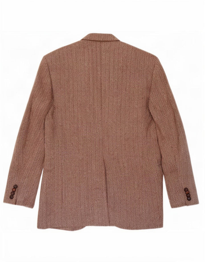 Giacca blazer da uomo a 2 bottoni Harris Tweed UK 44 grande lana a spina di pesce marrone