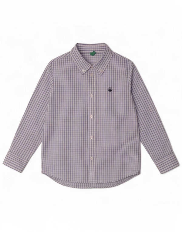 Benetton Boys Shirt 6-7 Years Small Blue Check Cotton