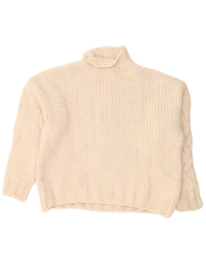 Maglione maglione oversize con collo dolcevita da donna Zara UK 16 grande acrilico bianco