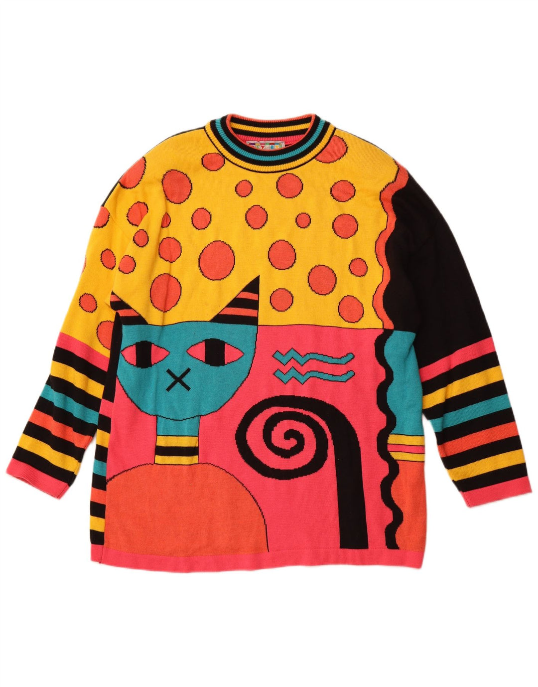 Maglione maglione girocollo da donna VINTAGE UK 16 grande multicolore