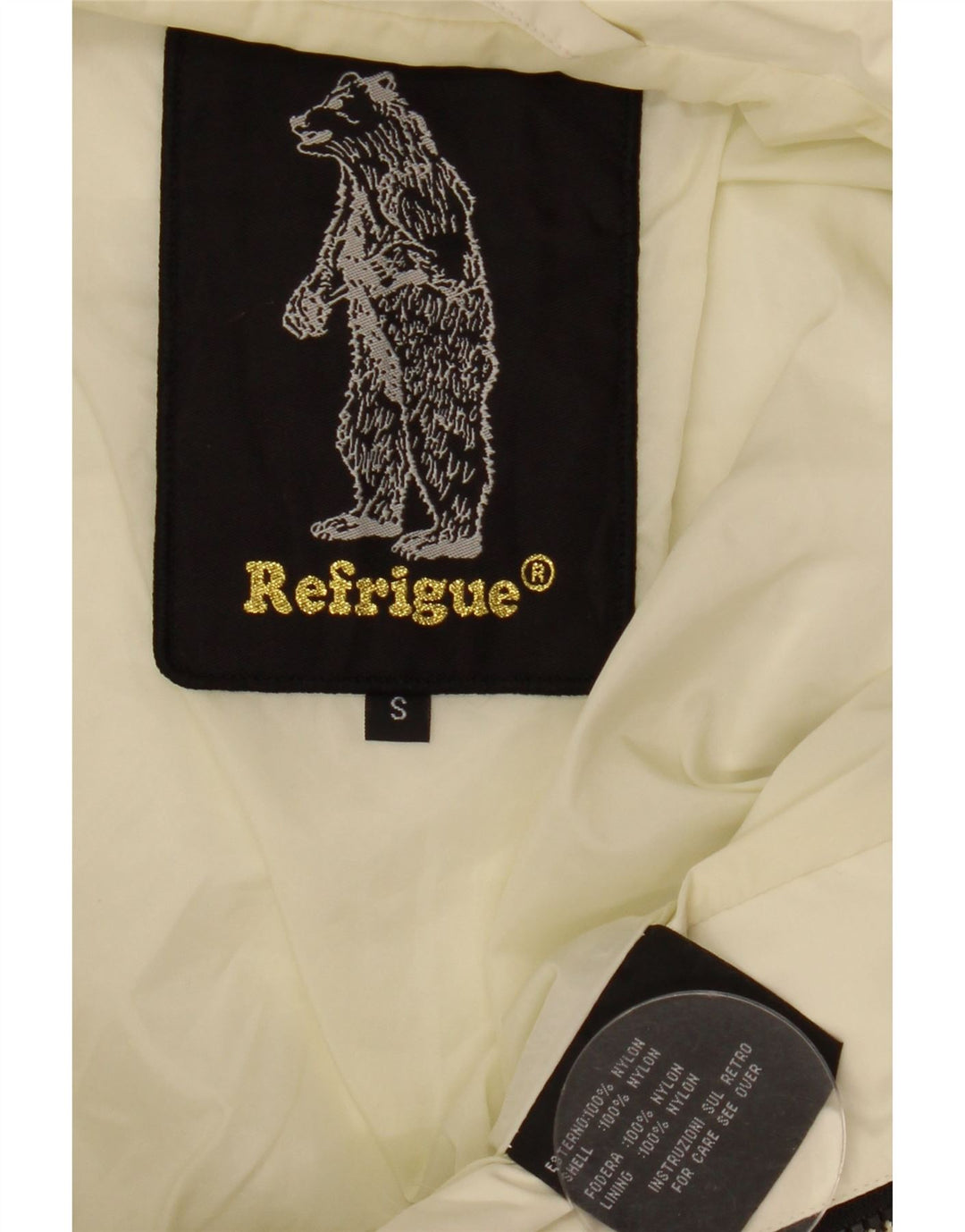 REFRIGUE Giubbotto bomber corto da donna UK 10 piccolo nylon color block bianco sporco