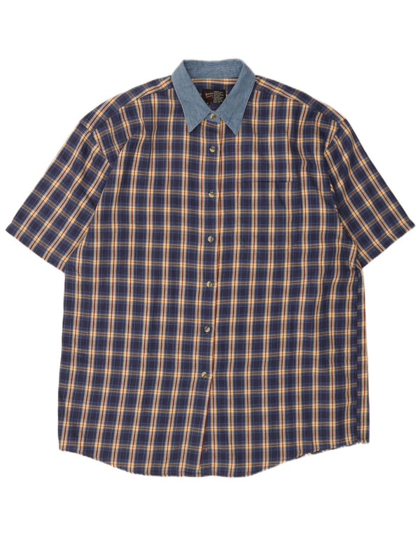 Camicia LEE da donna in flanella a maniche corte oversize UK 18 XL blu navy a quadri