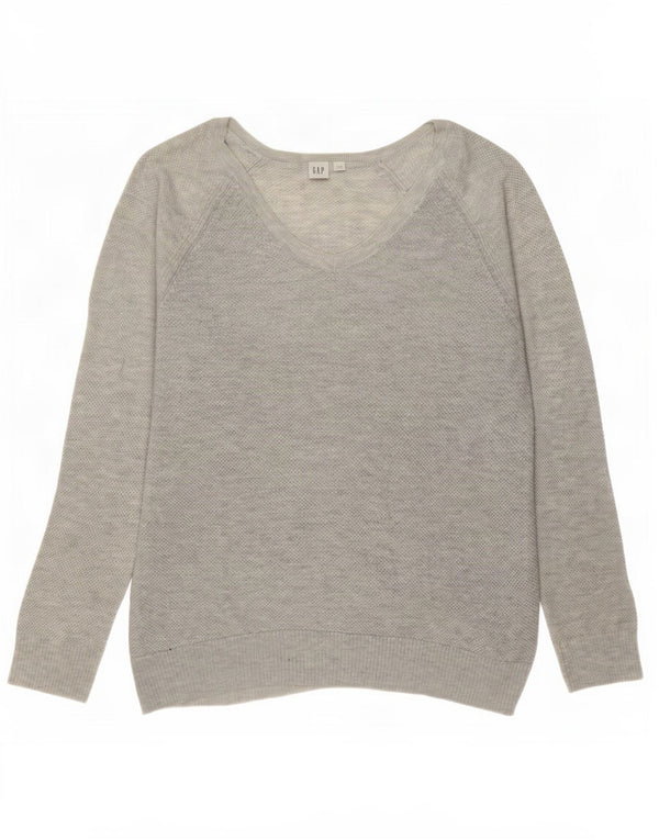 Gap maglione da donna con scollo a V UK 18 XL cotone chiazzato grigio