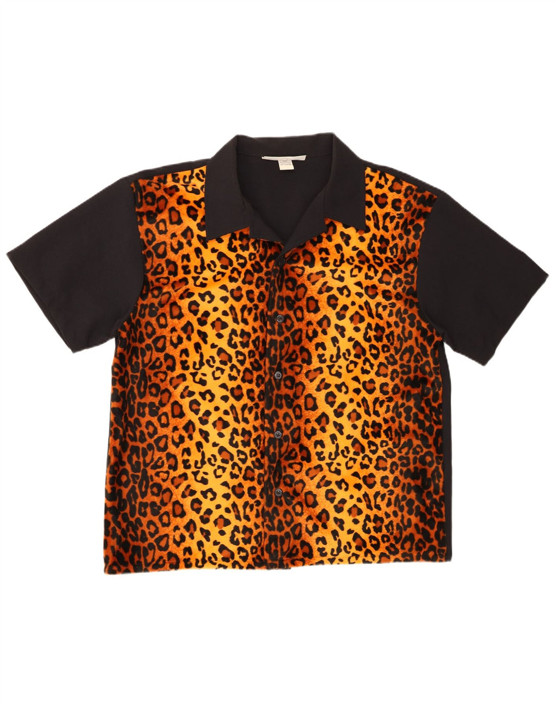 Camicia vintage da uomo a maniche corte XL nera con stampa animalier in poliestere