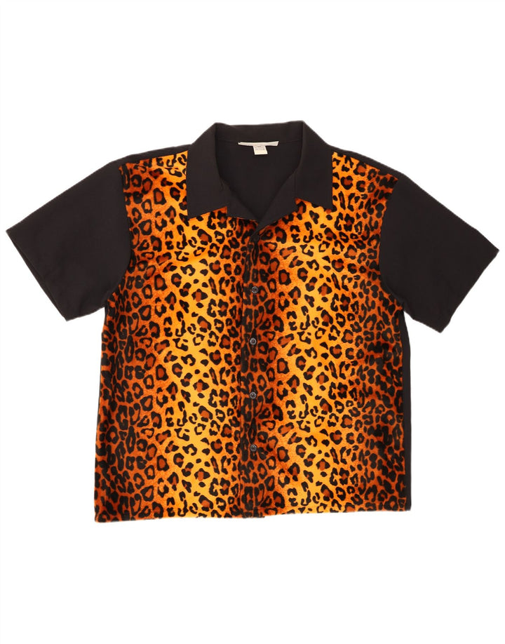 Camicia vintage da uomo a maniche corte XL nera con stampa animalier in poliestere