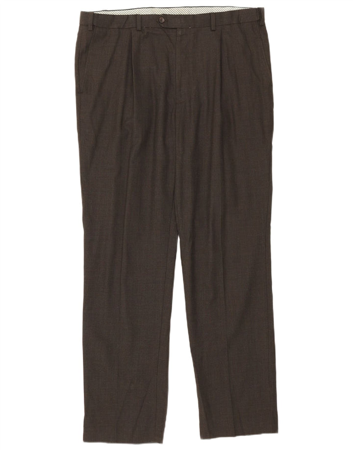Pantaloni da abito dritti da uomo Marks & Spencer W38 L33 lana marrone