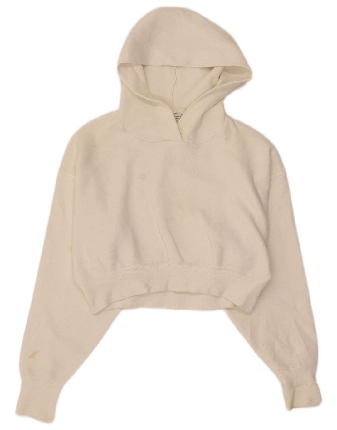 Maglione corto con cappuccio da donna Zara UK 12 viscosa bianca media