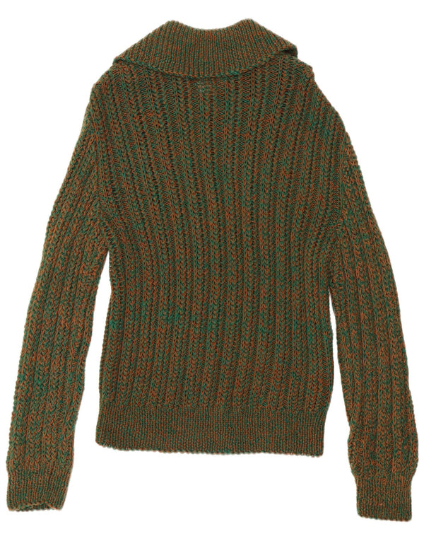 Maglione vintage da uomo con collo alto verde medio screziato