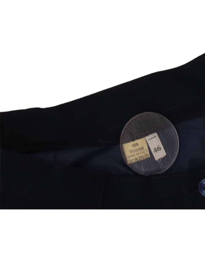 Gonna a trapezio a pieghe da donna vintage IT 46 Large W30 poliestere blu navy
