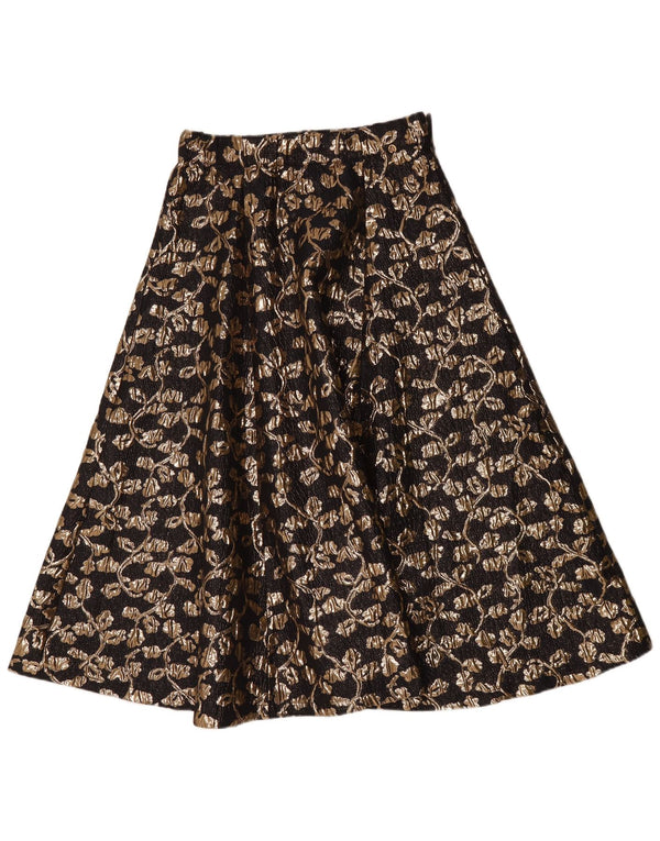 Gonna a trapezio da donna vintage W30 media nera floreale