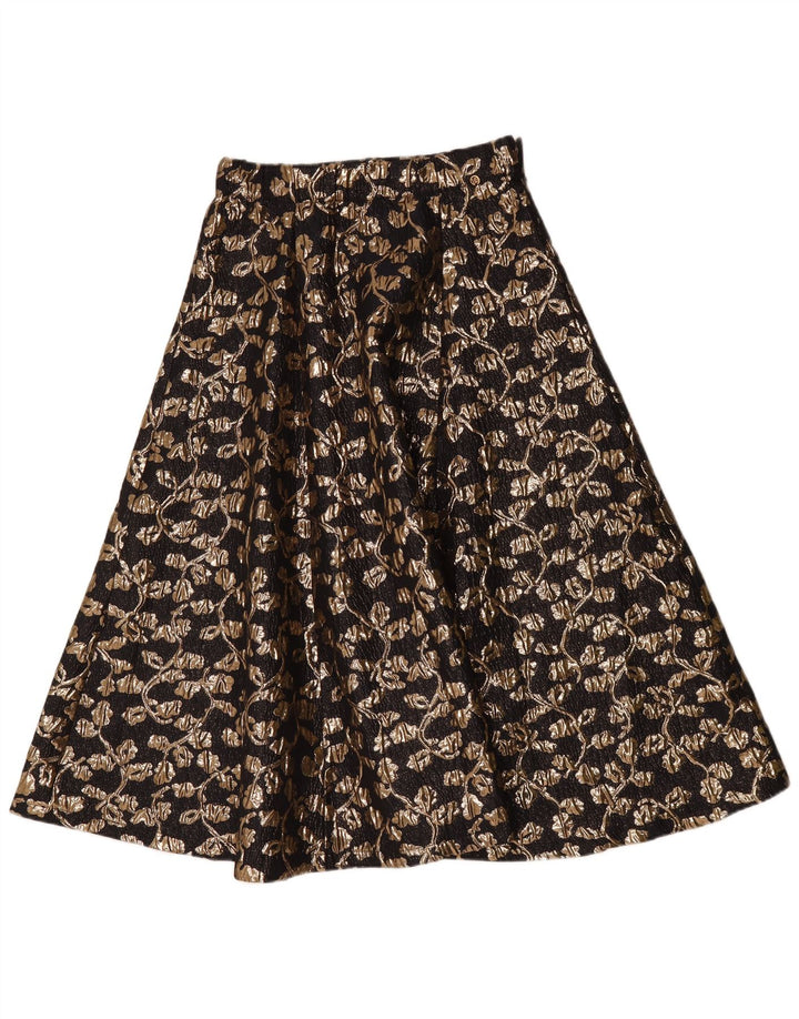 Gonna a trapezio da donna vintage W30 media nera floreale