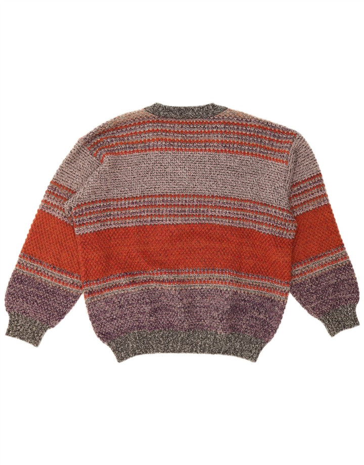 VINTAGE Mens V-Neck Jumper Sweater XL Multicoloured Striped Acrylic