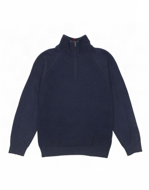 Maglione maglione con zip da uomo White Stuff XL in lana d'agnello blu navy