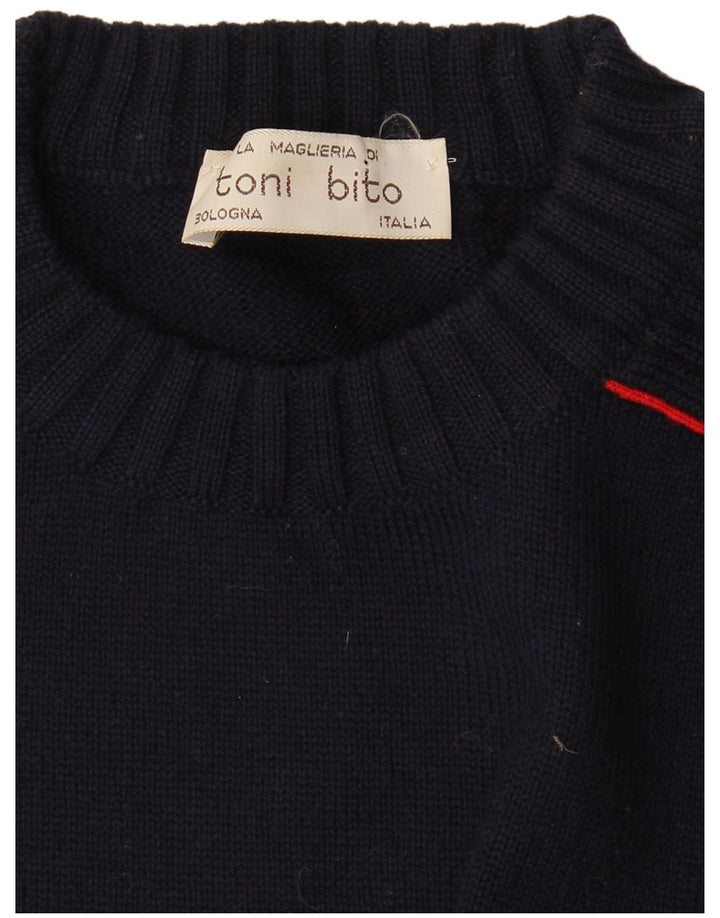 Maglione maglione girocollo da uomo vintage a righe blu navy medio