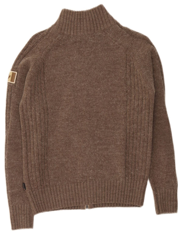 Canadiens Maglione cardigan oversize con zip intera da donna UK 10 piccolo in lana marrone