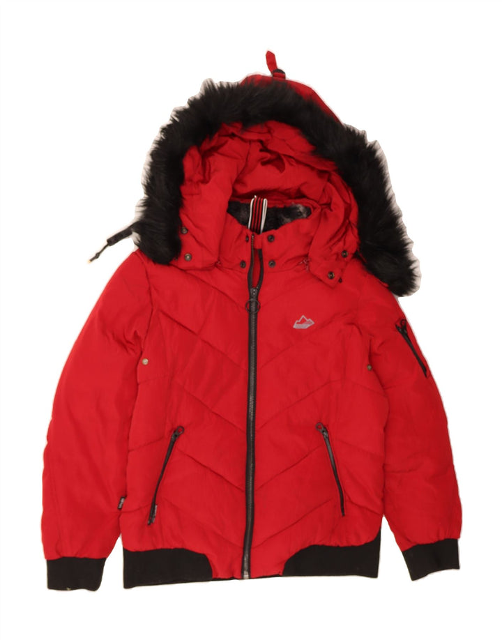 KHUJO Womens Hooded Padded Jacket UK 16 Large Red Polyester Vintage KHUJO and Second-Hand KHUJO from Messina Hembry 