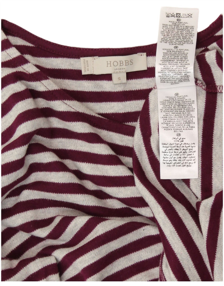 Top da donna HOBBS a maniche lunghe UK 10 piccolo in cotone a righe bordeaux