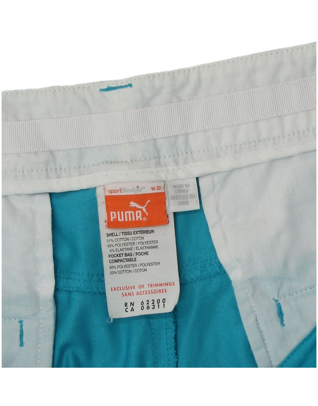Pantaloncini chino da uomo Puma W32 blu medio in poliestere