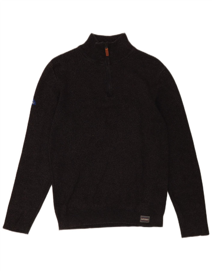 Maglione da uomo con zip e collo Superdry in cotone chiazzato grigio medio