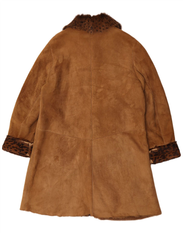 Cappotto in shearling oversize da donna vintage UK 14 con stampa animalier marrone medio