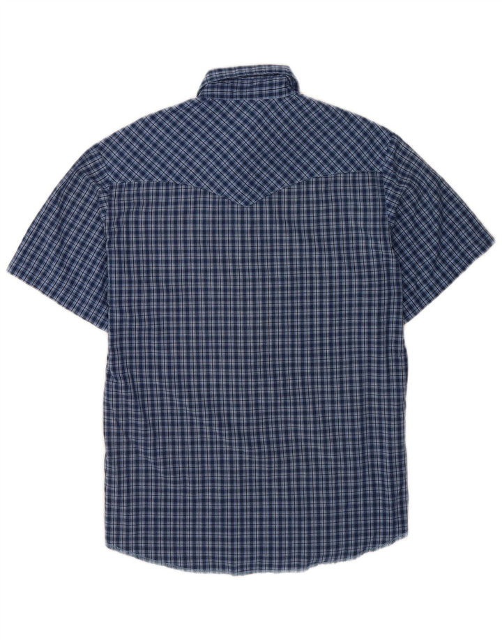 Camicia a maniche corte da uomo Wrangler in cotone a quadri blu navy medio