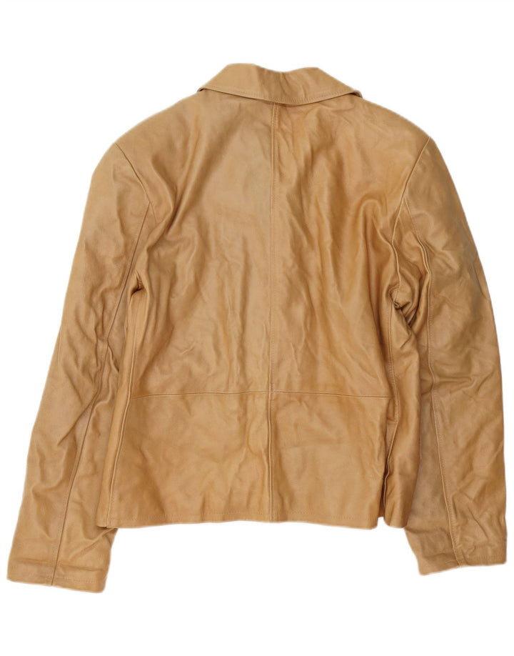 Giacca blazer in pelle vintage da donna a 5 bottoni IT 46 grande marrone