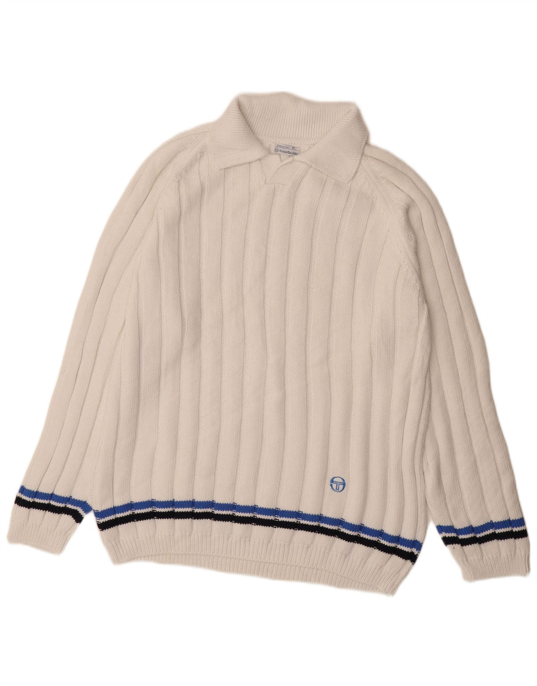 Maglione da uomo Sergio Tacchini con collo alto XL in cotone a righe bianche