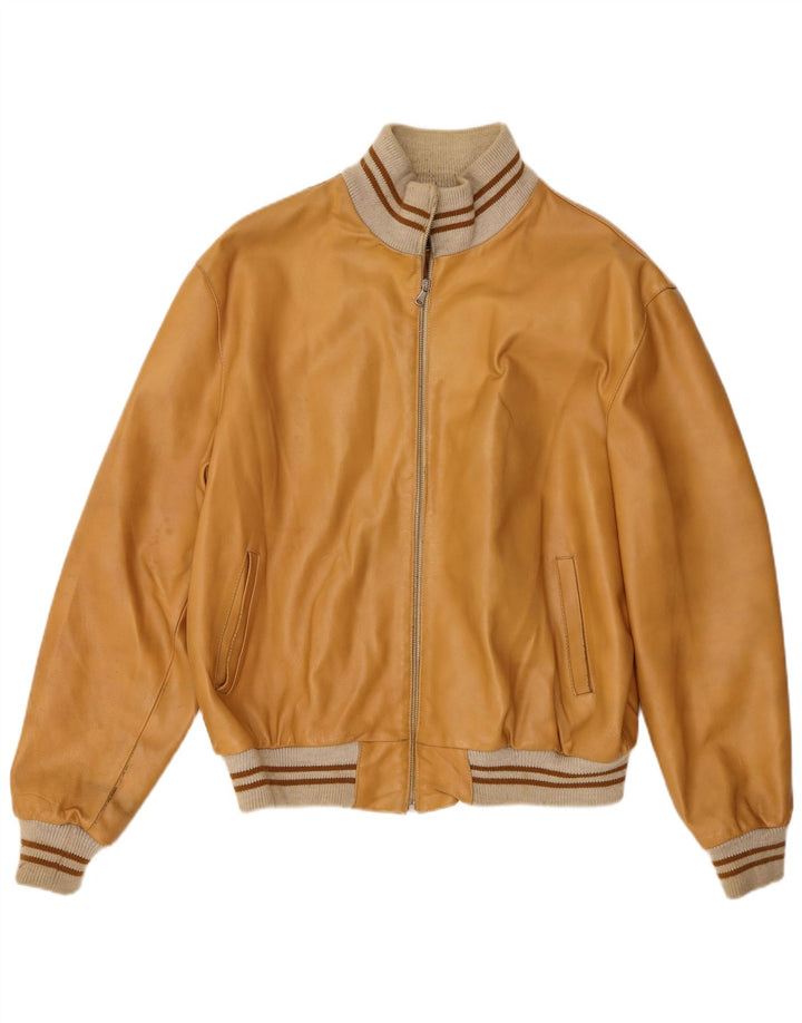 Giacca in pelle bomber vintage da uomo UK 42 XL in pelle beige