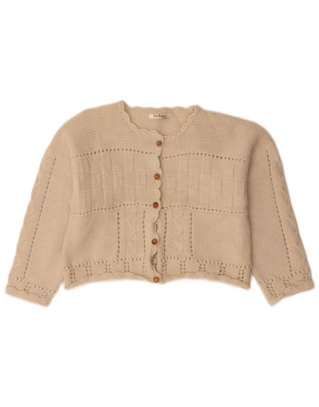 Maglione cardigan corto da donna vintage UK 14 Beige medio