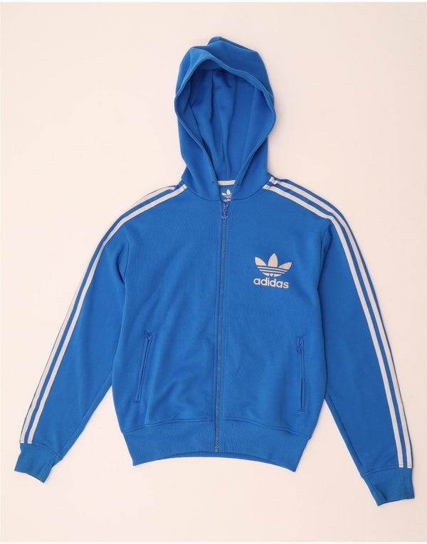 Maglione con cappuccio e zip grafica Adidas da uomo in poliestere blu medio