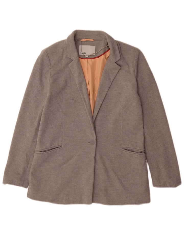 Giacca blazer da donna a vestibilità ampia con 1 bottone Oasis UK 10 piccola in poliestere grigio