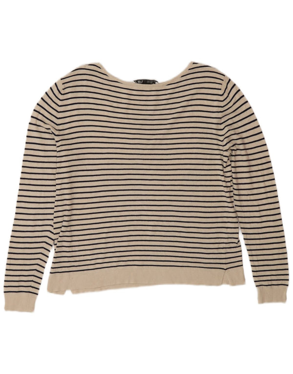 Maglione Zara da donna oversize con scollo a barca UK 10 piccolo a righe beige