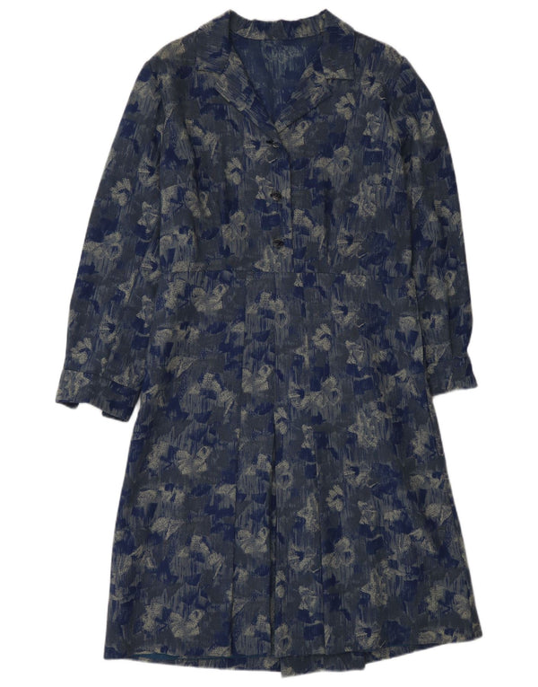 Abito lungo da donna vintage a maniche lunghe UK 6 XS blu floreale