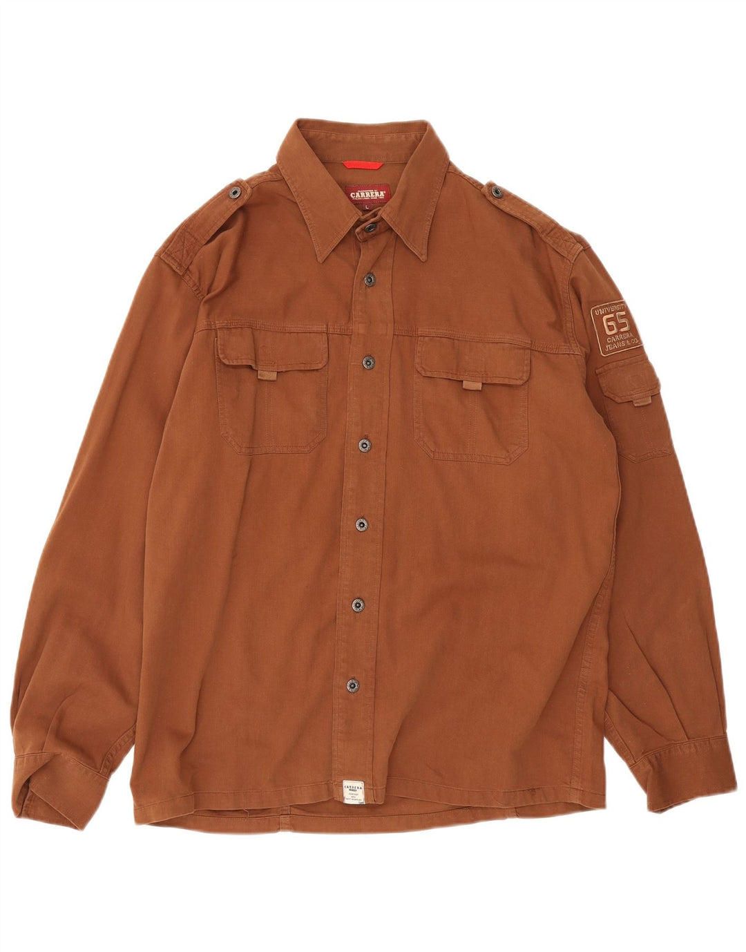 Camicia militare da uomo Carrera grande in cotone marrone