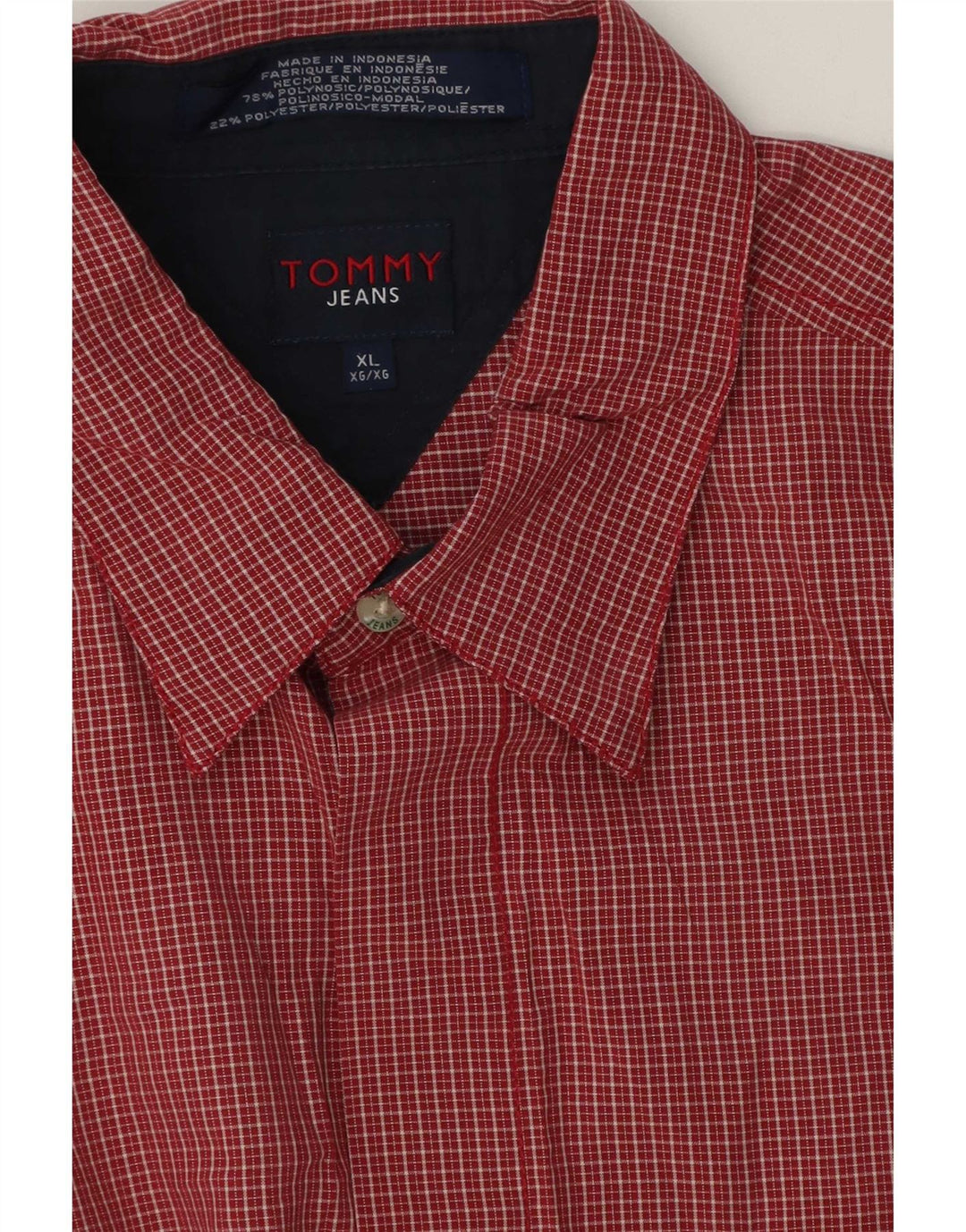 Camicia a maniche corte da uomo Tommy Hilfiger XL poliestere a quadretti rosso