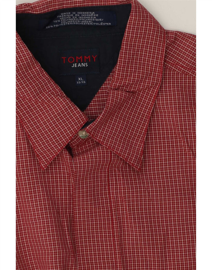 Camicia a maniche corte da uomo Tommy Hilfiger XL poliestere a quadretti rosso