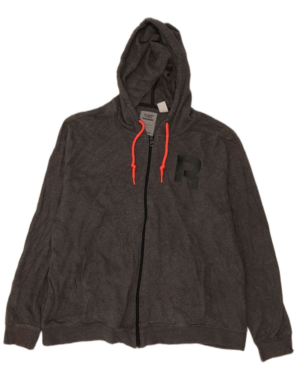 Felpa con cappuccio con zip grafica Reebok da uomo 2XL Grigia