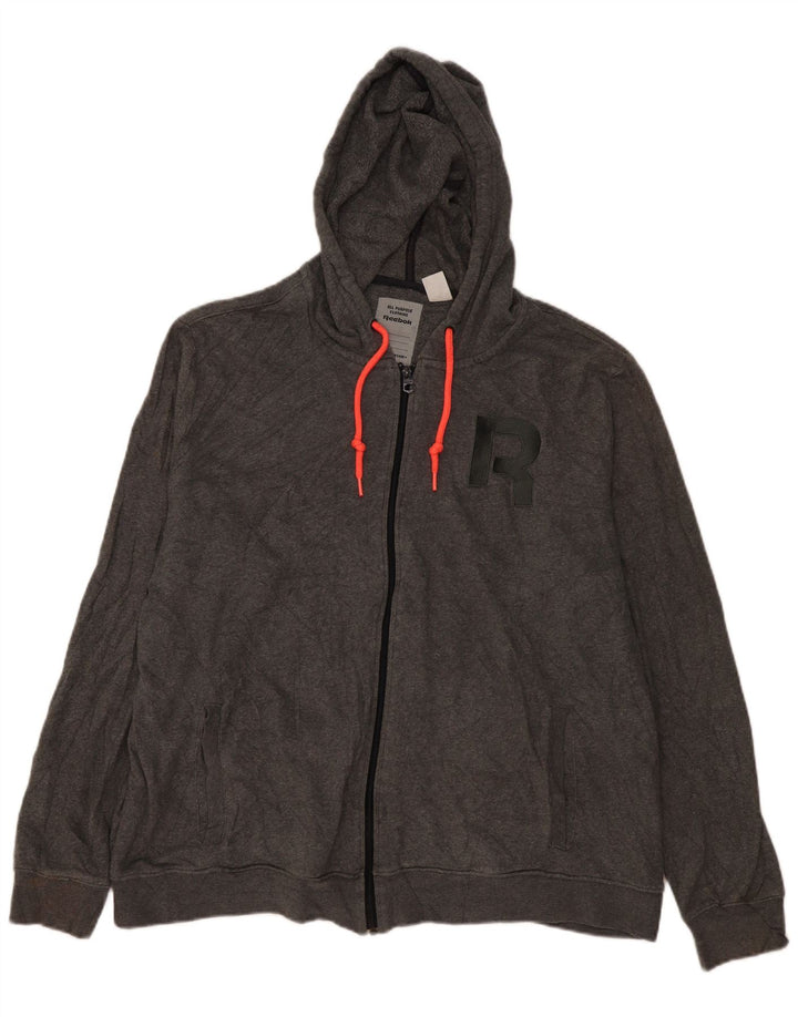 Felpa con cappuccio con zip grafica Reebok da uomo 2XL Grigia