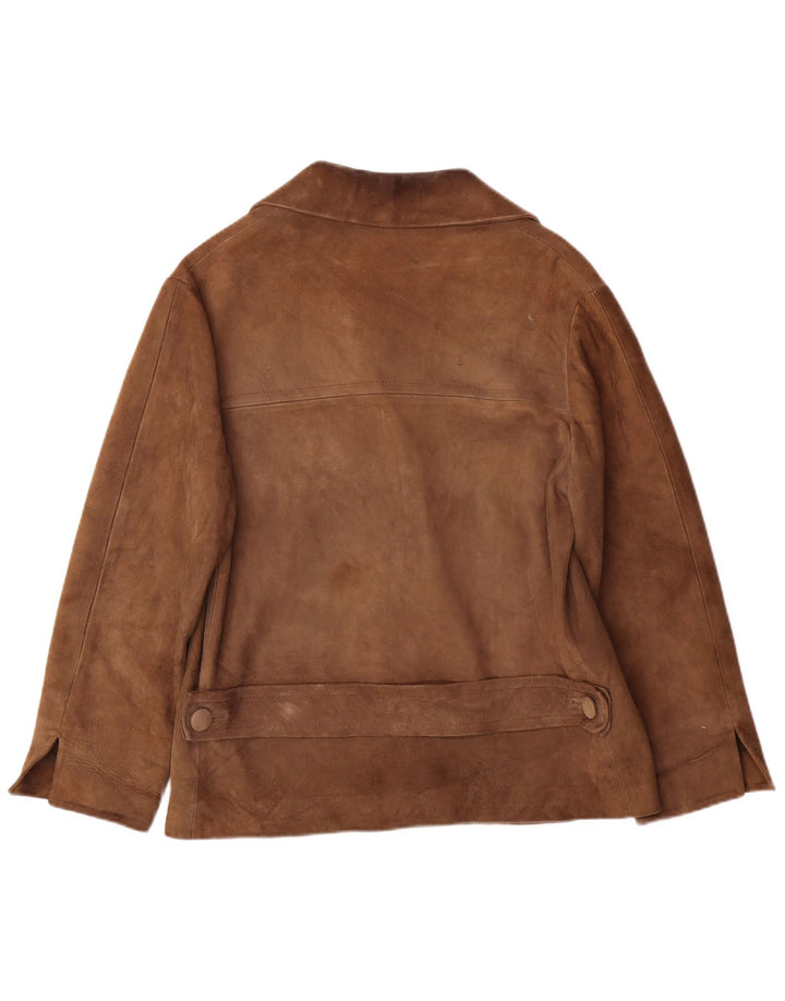 Giacca vintage in pelle scamosciata da donna UK 12 Marrone medio