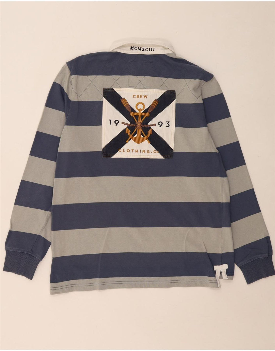 CREW CLOTHING Polo da rugby a maniche lunghe con grafica da uomo a righe grigie grandi