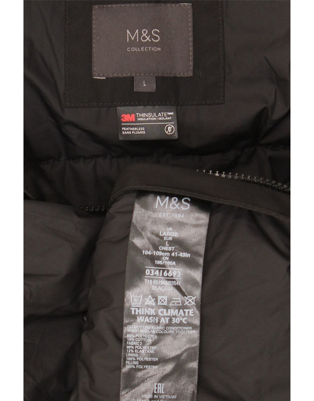 Giacca da sci con cappuccio da uomo Marks & Spencer UK 40 Large Black Colourblock