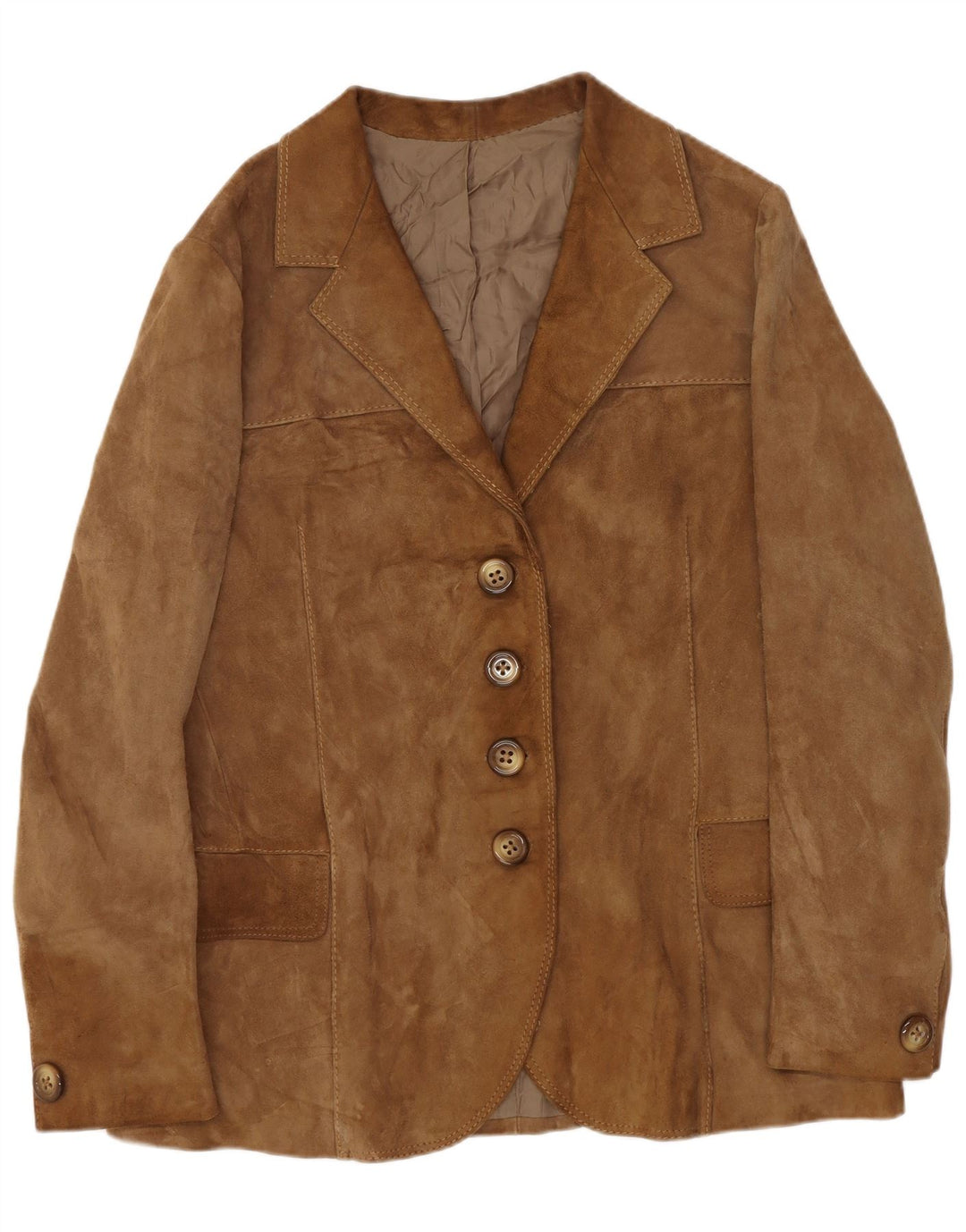 Giacca blazer in pelle scamosciata da donna a 4 bottoni Samar UK 14 Beige medio