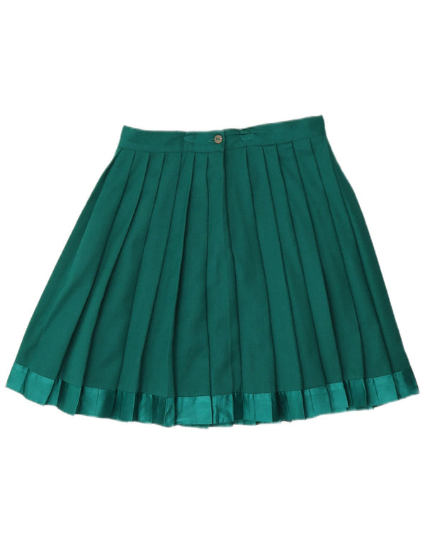 Gonna a pieghe a coltello a vita alta da donna vintage IT 46 Large W28 Lana verde